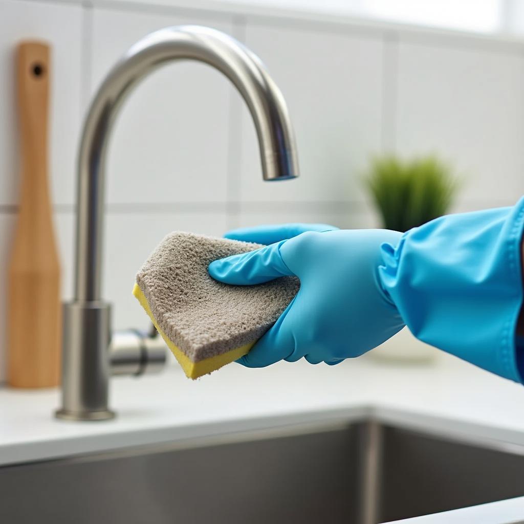 Đeo găng tay cao su để bảo vệ tay - quy trình vệ sinh nhà tắm đúng cách